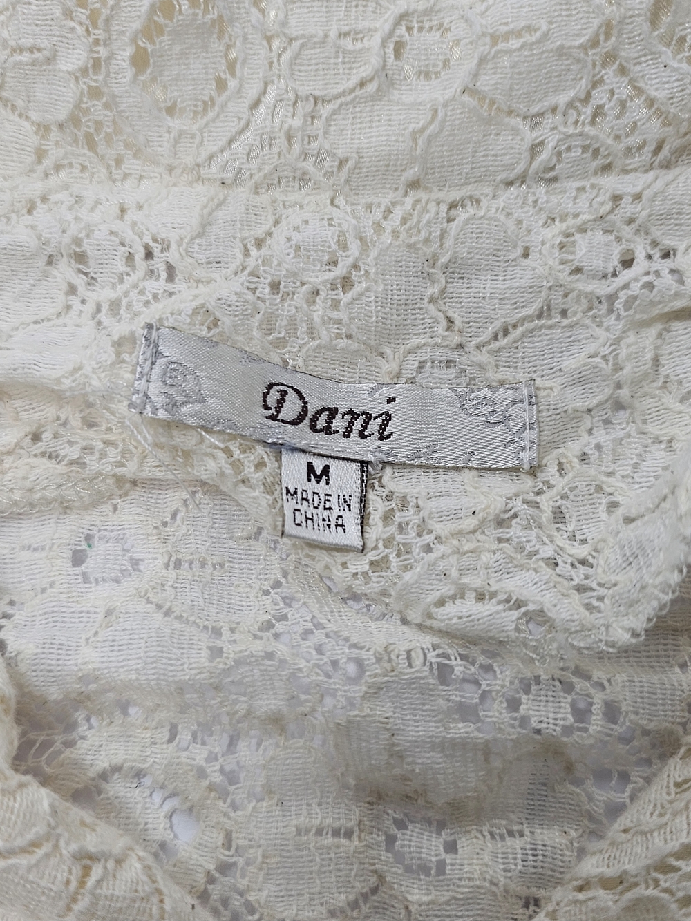 Y2K Dani Ivory Lace Moto Jacket Women's Sz  M Cropped 3/4 Sleeve Biker Boho Chic - Picture 14 of 15